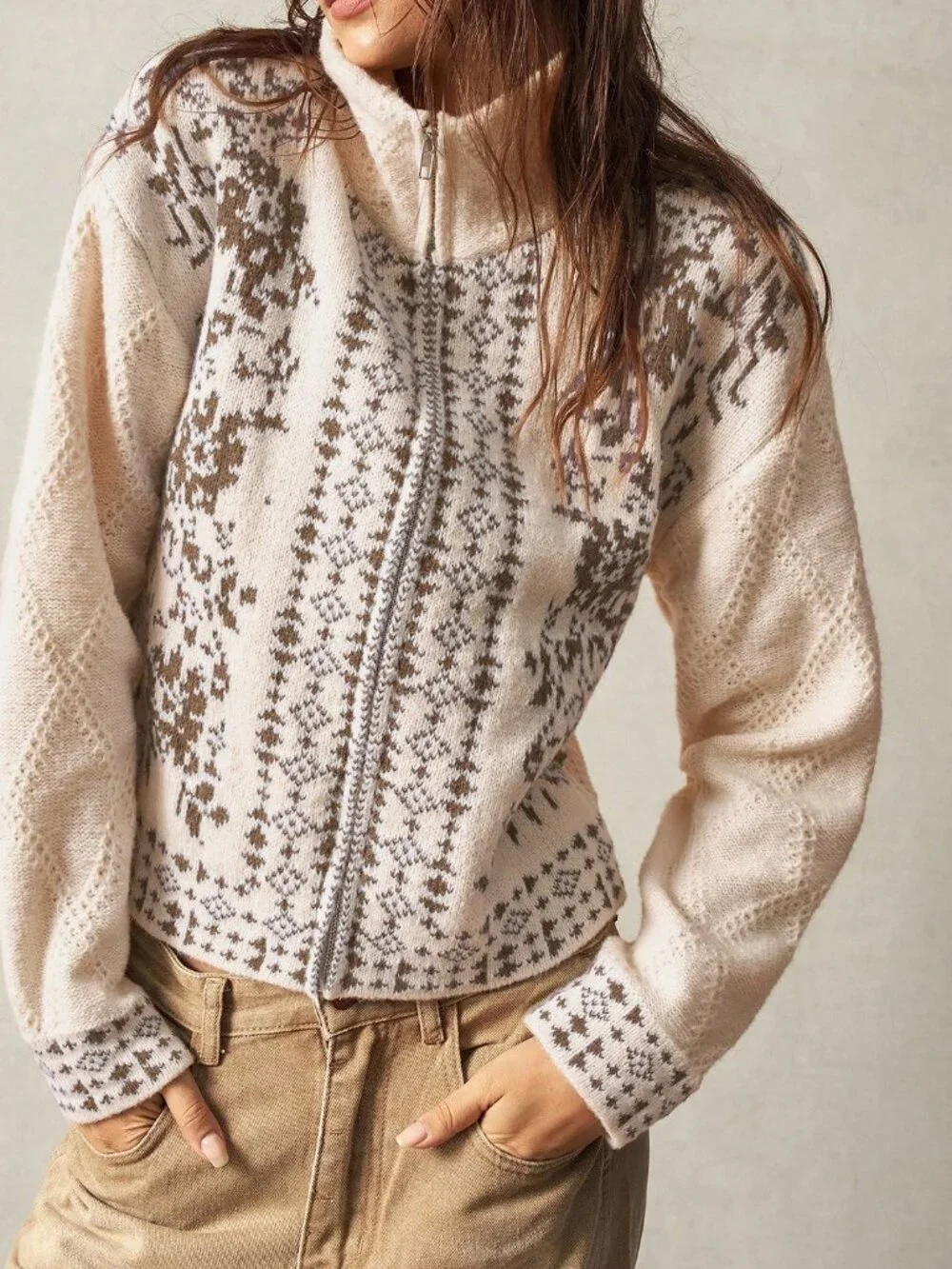 Apricot Casual Women's High Neck Cardigan
